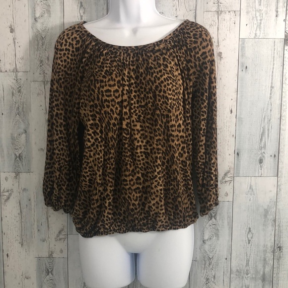 Michael Michael Kors Cheetah Print Elastic Hem Blouse Extra Small - Picture 1 of 8